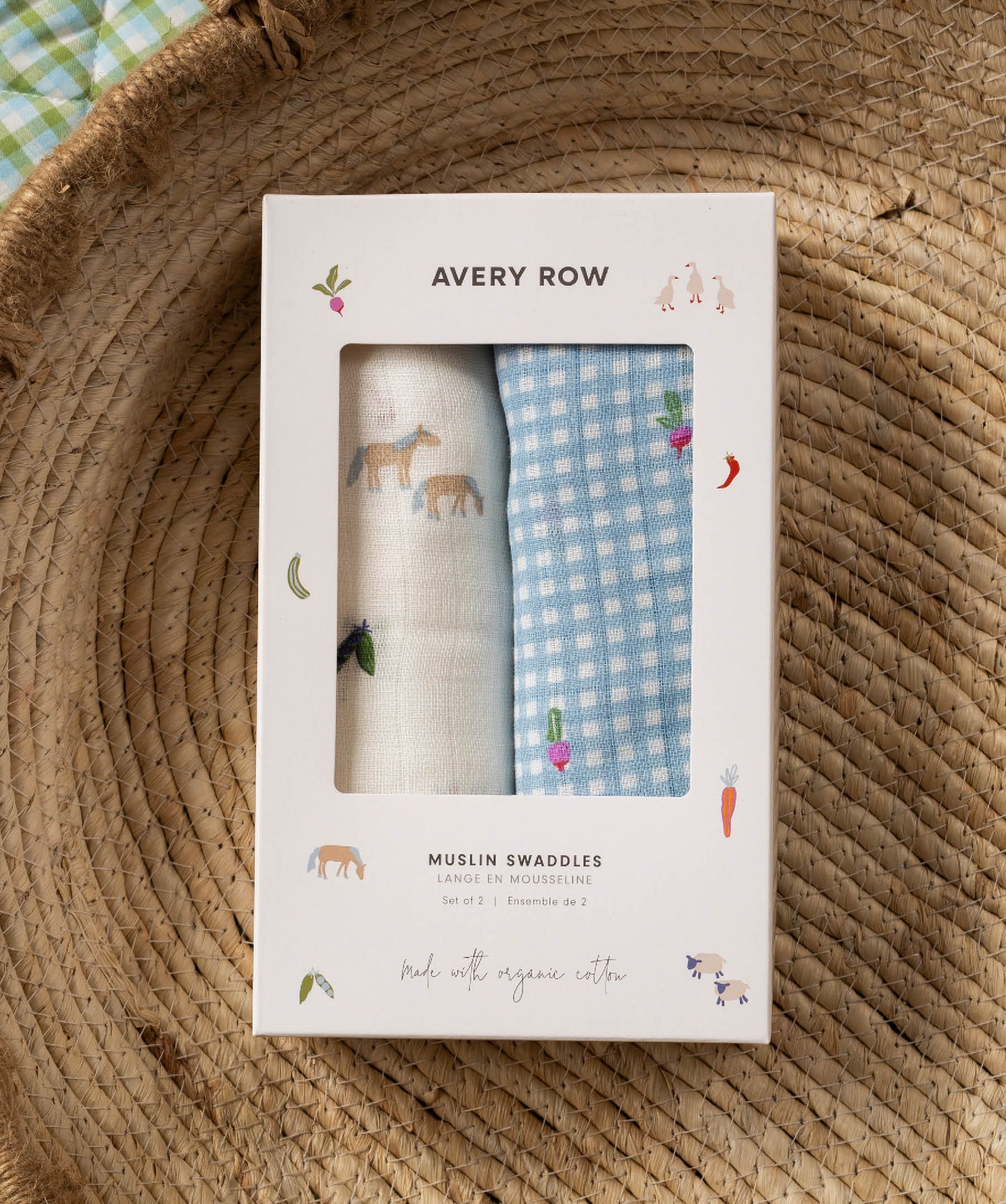 Organic Cotton Baby Muslin Swaddles, Set of 2 - Little Farm / Radish