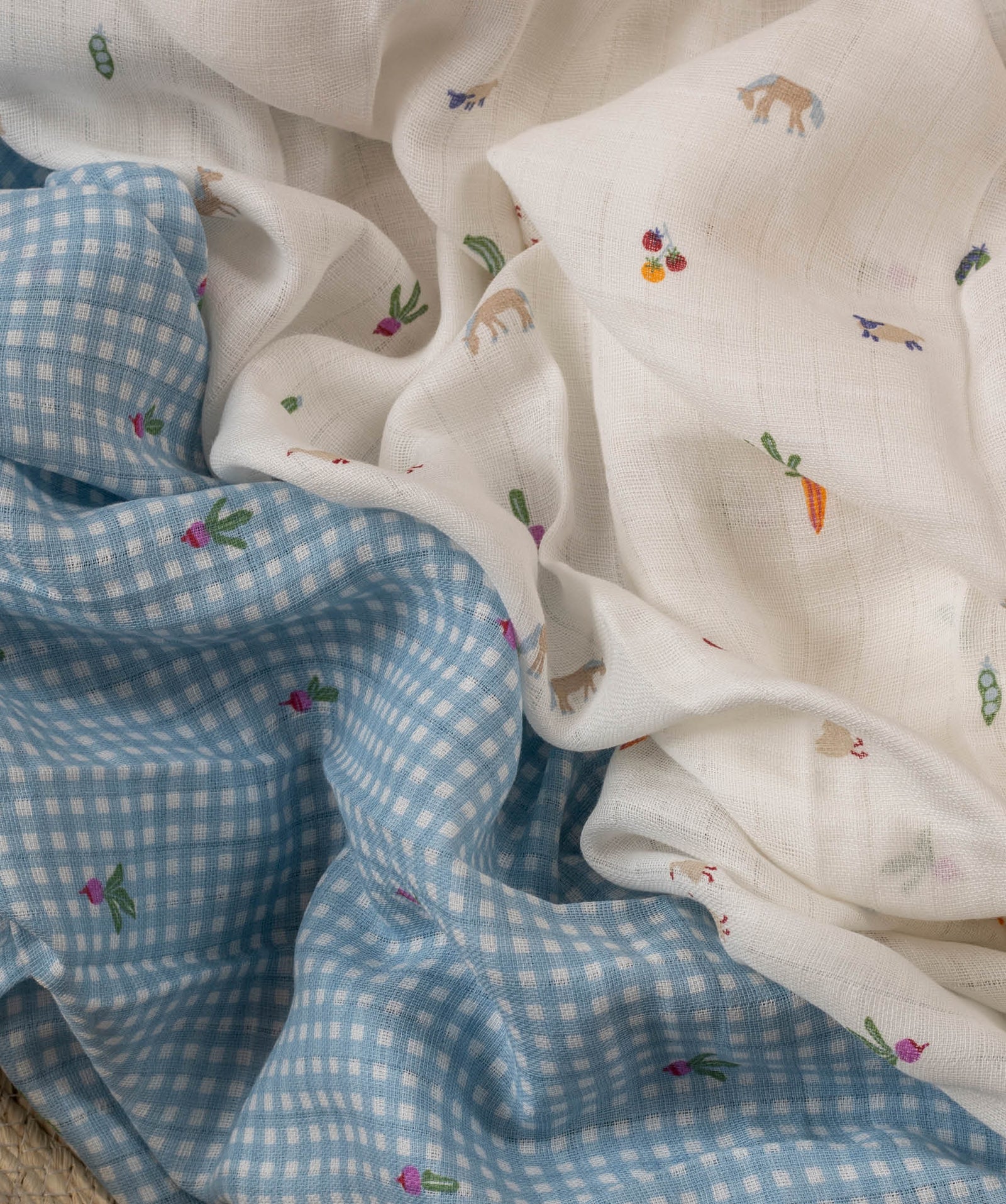 Organic Cotton Baby Muslin Swaddles, Set of 2 - Little Farm / Radish