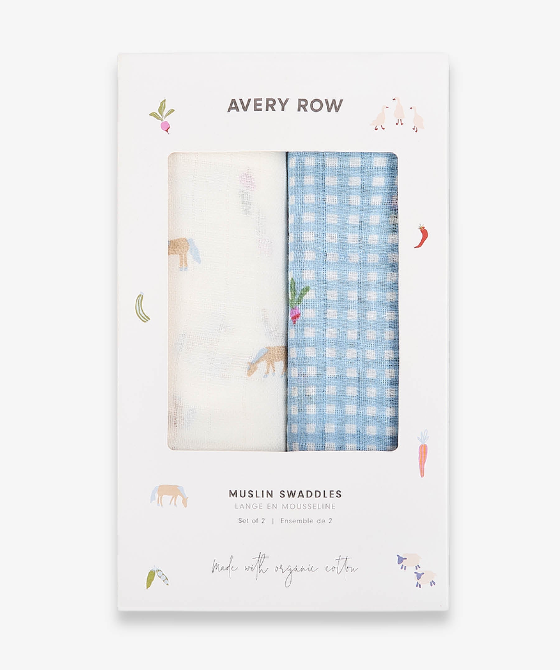 Organic Cotton Baby Muslin Swaddles, Set of 2 - Little Farm / Radish