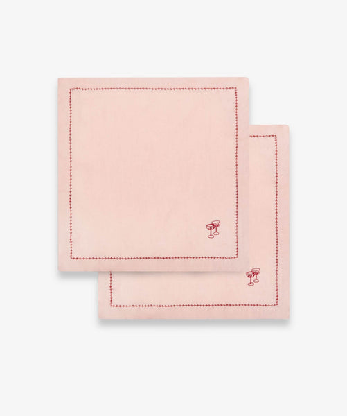 Embroidered Linen Napkins, Set of 2 - Plaster Pink