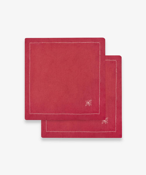 Embroidered Linen Napkins, Set of 2 - Berry