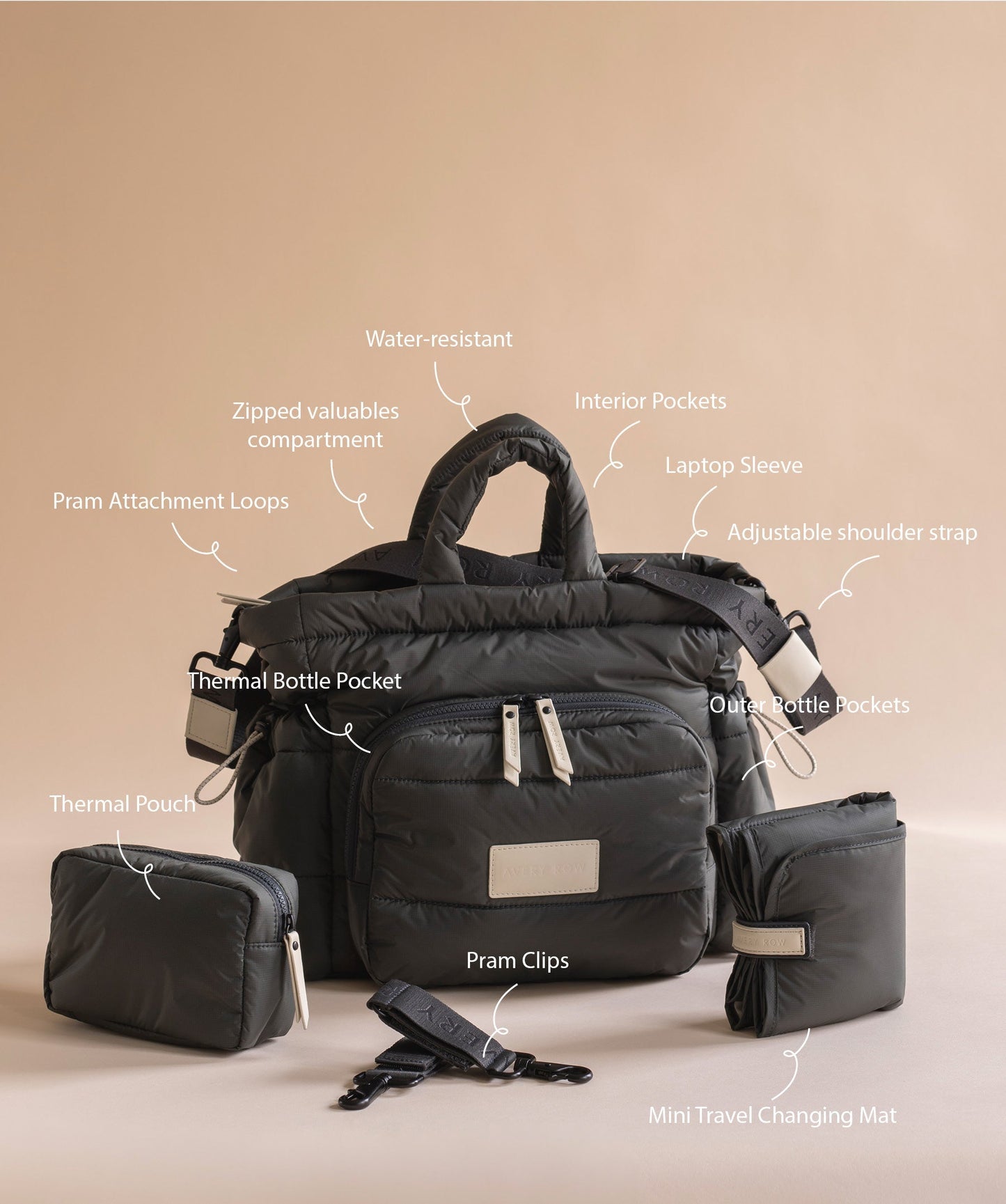 Baby Changing Tote Bag - Soft Black