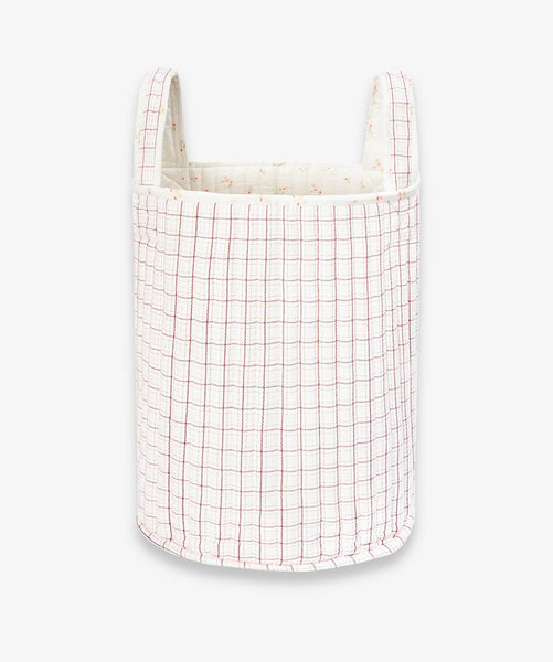 Large Quilted Storage Basket - Anemone / Pink Check