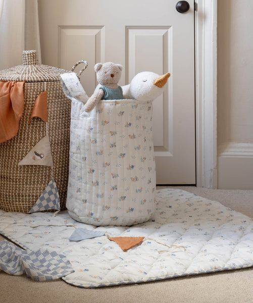 Large Quilted Storage Basket - Coastline / Waves