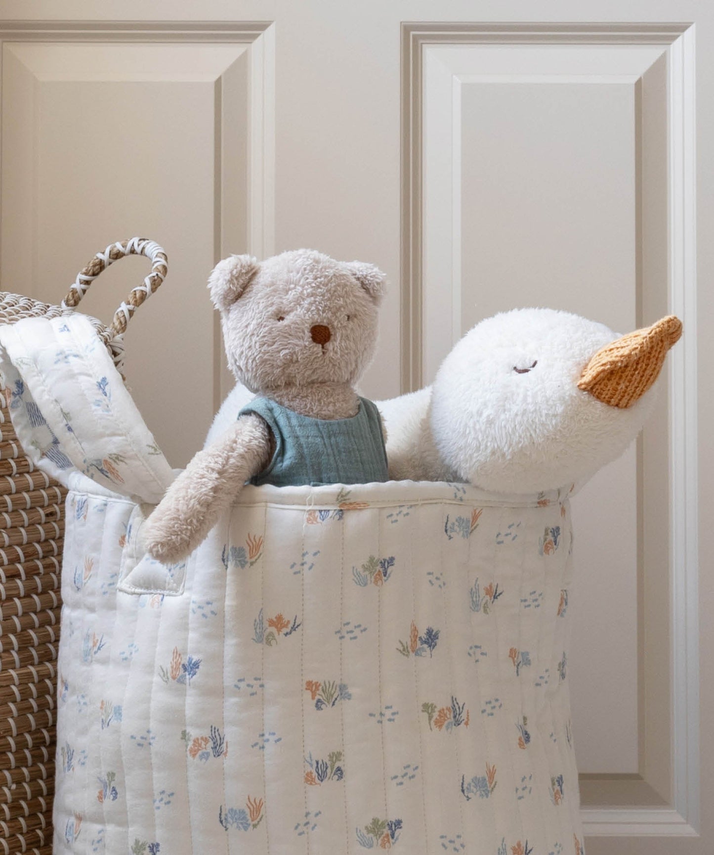 Large Quilted Storage Basket - Coastline / Waves