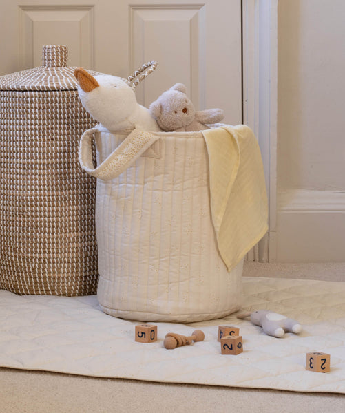 Large Quilted Storage Basket - Wild Chamomile / Daisy Meadow