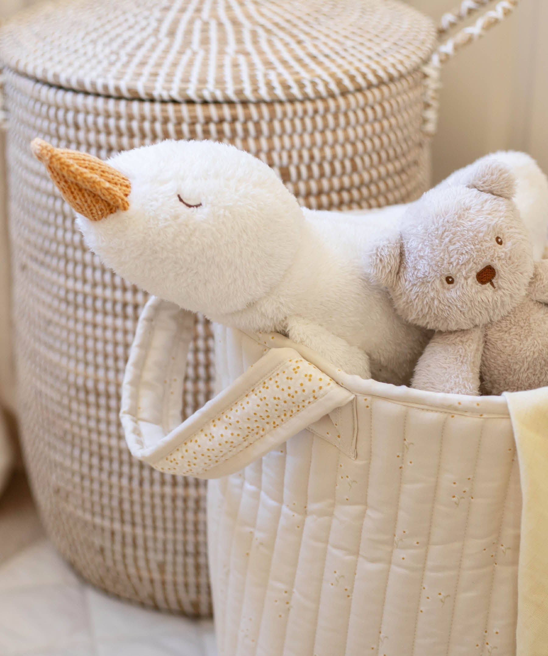 Large Quilted Storage Basket - Wild Chamomile / Daisy Meadow