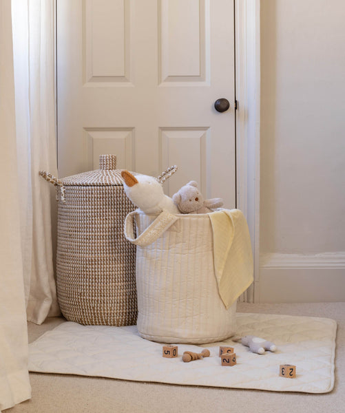 Large Quilted Storage Basket - Wild Chamomile / Daisy Meadow