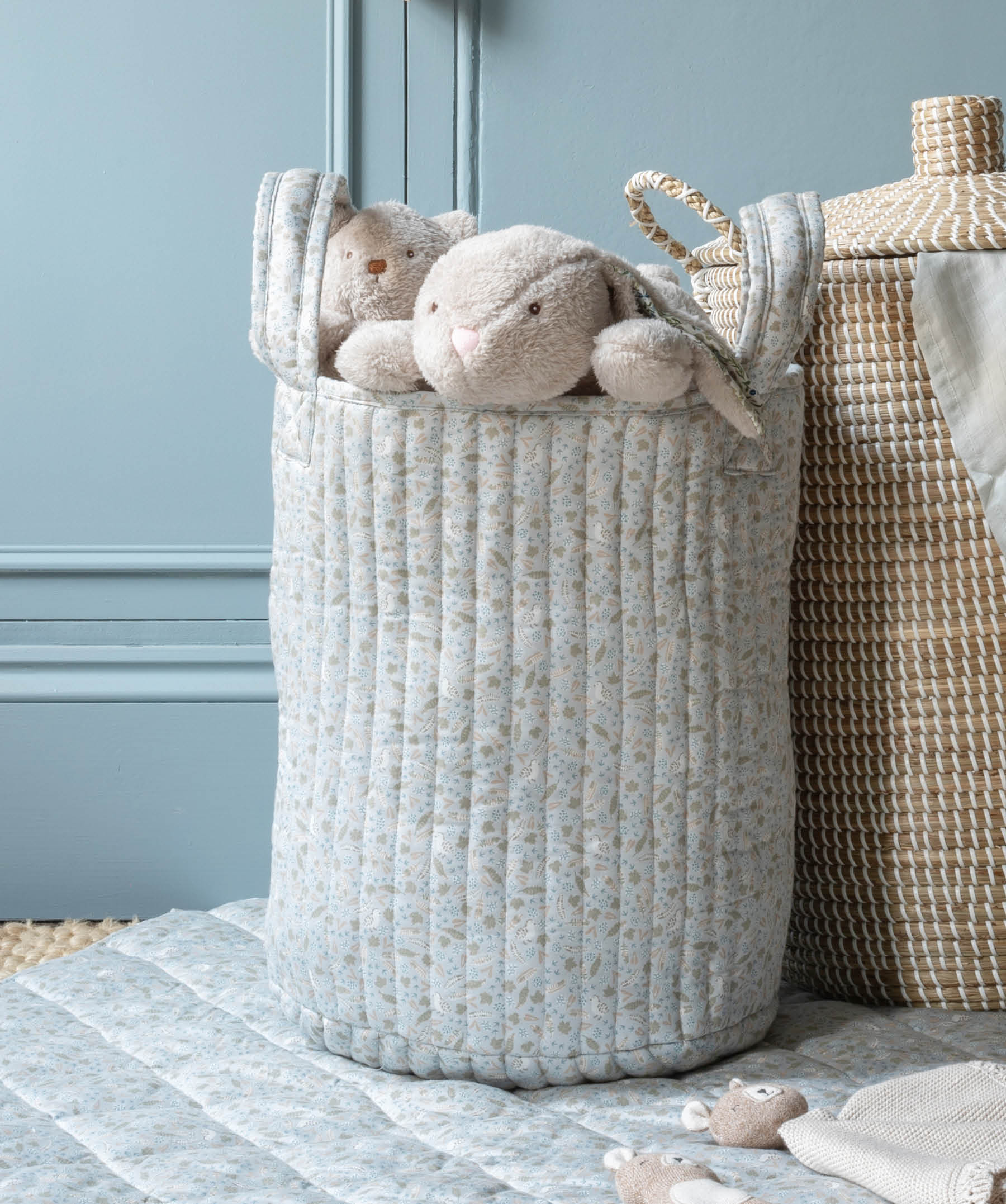 Large Quilted Storage Basket - Nature Trail / Stripe