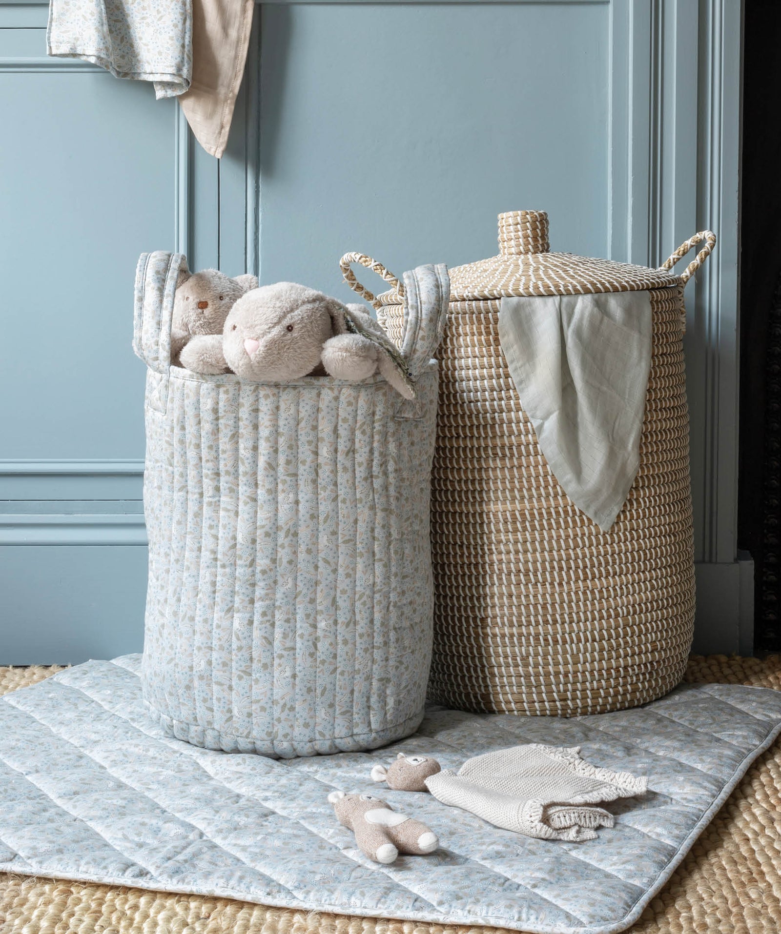 Large Quilted Storage Basket - Nature Trail / Stripe