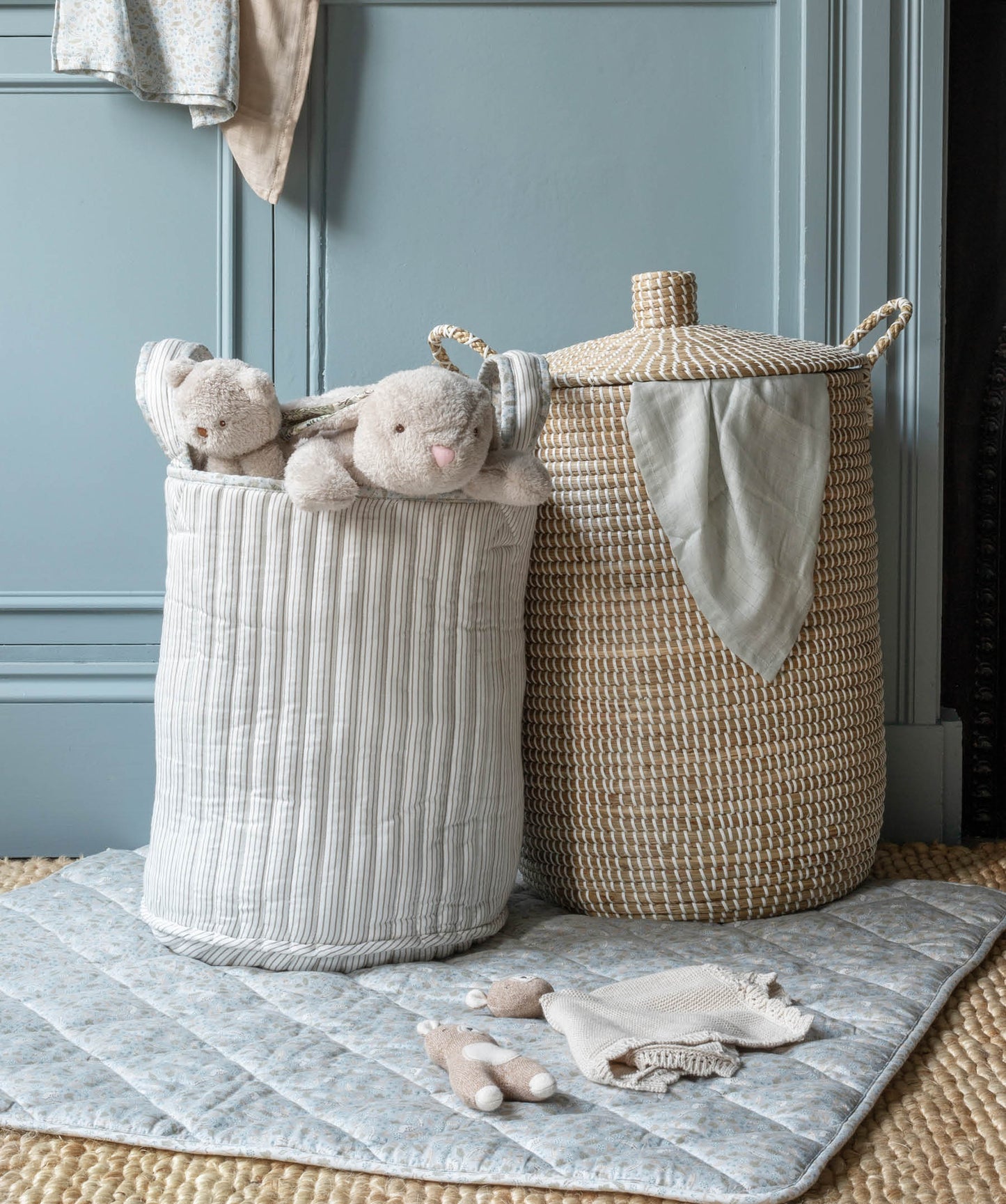 Large Quilted Storage Basket - Nature Trail / Stripe