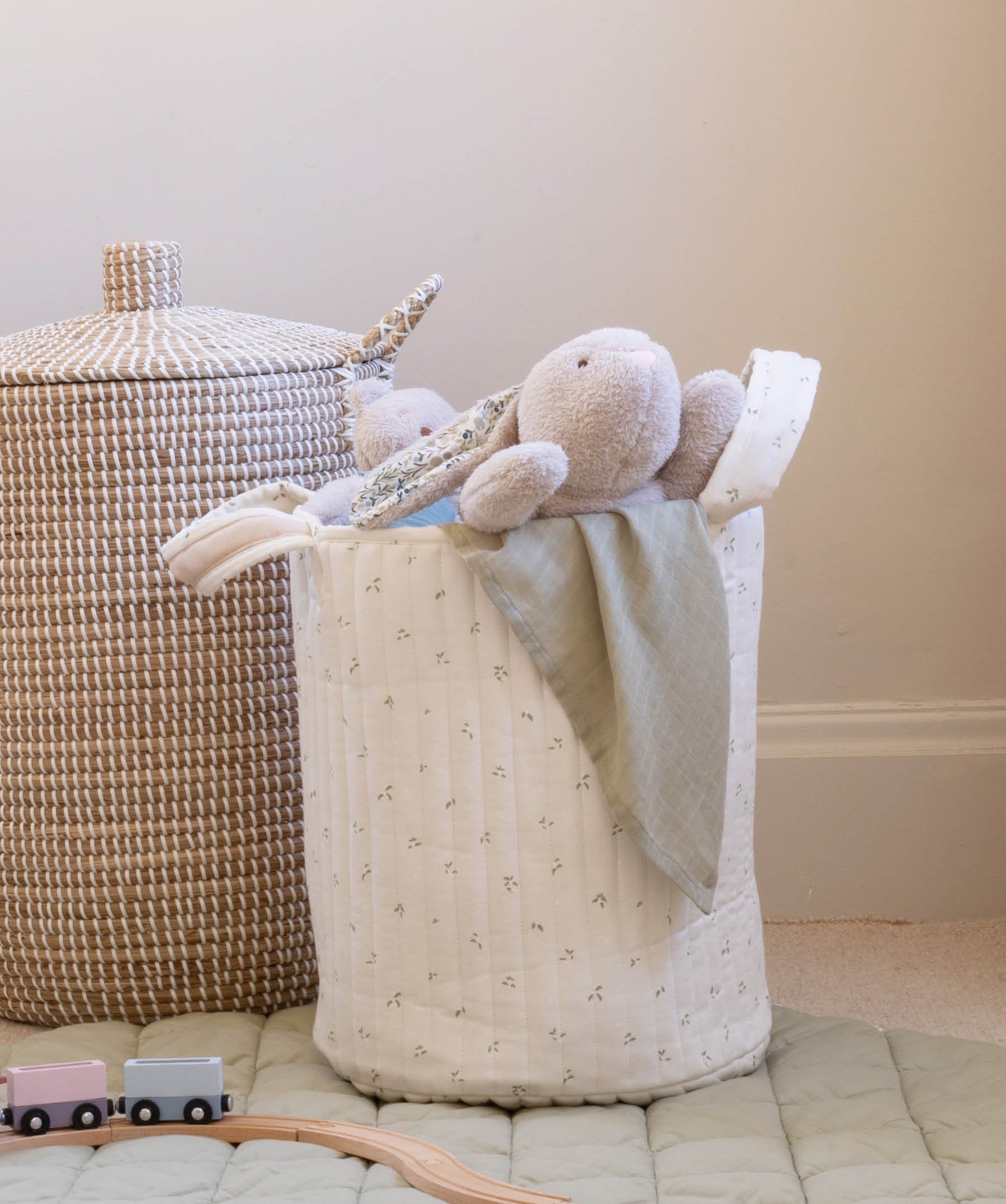 Large Quilted Storage Basket - Nettle Scatter / Birch