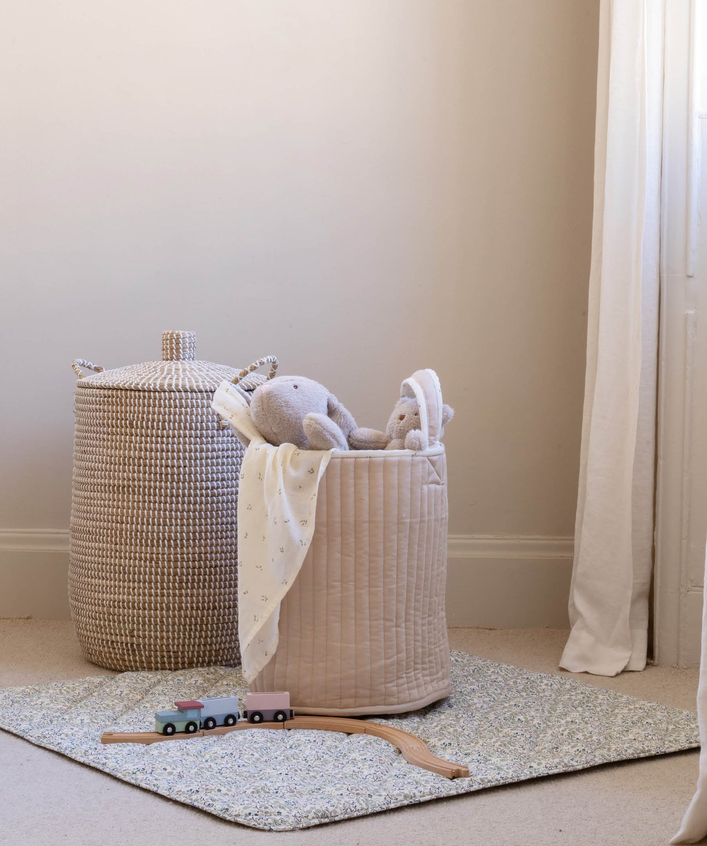 Large Quilted Storage Basket - Nettle Scatter / Birch