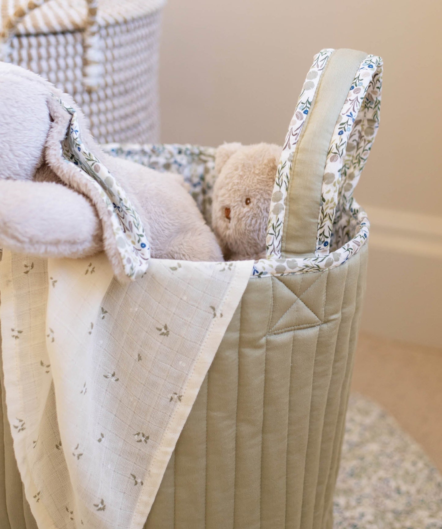 Large Quilted Storage Basket - Riverbank / Willow
