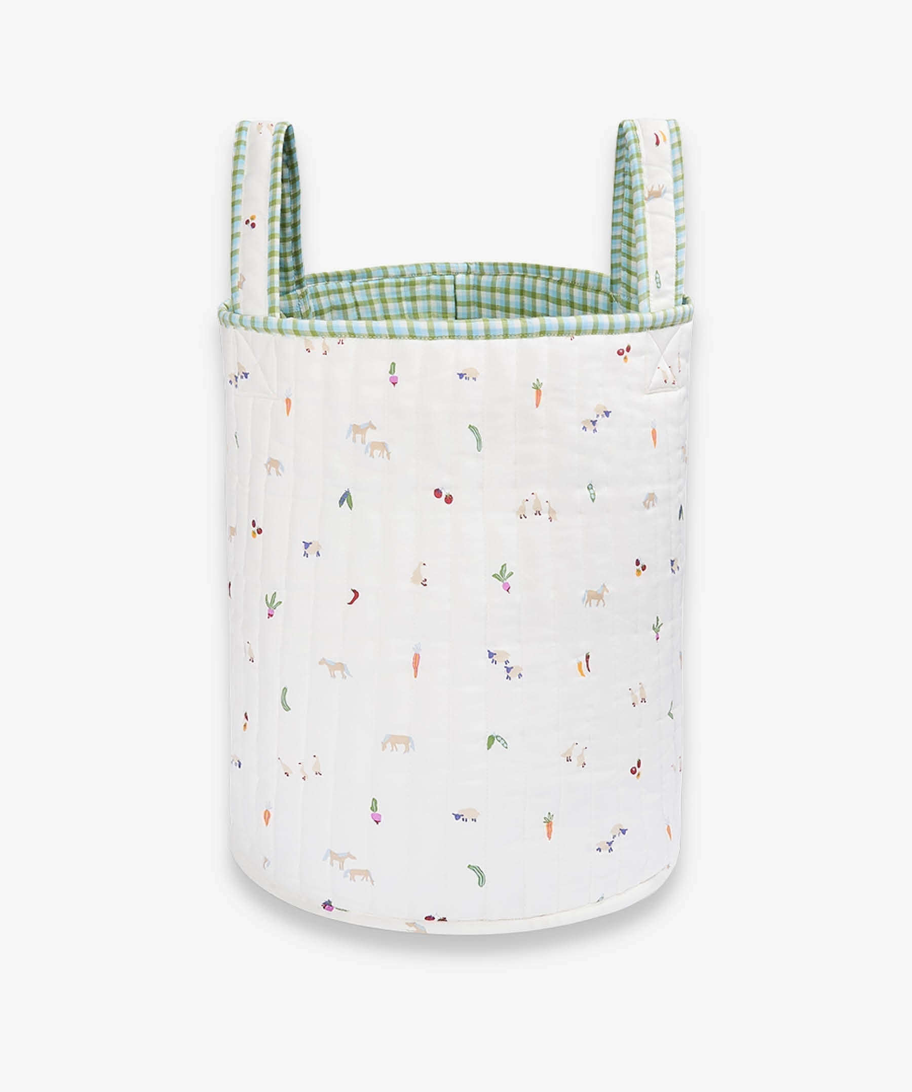 Large Quilted Storage Basket - Greenhouse Gingham / Little Farm