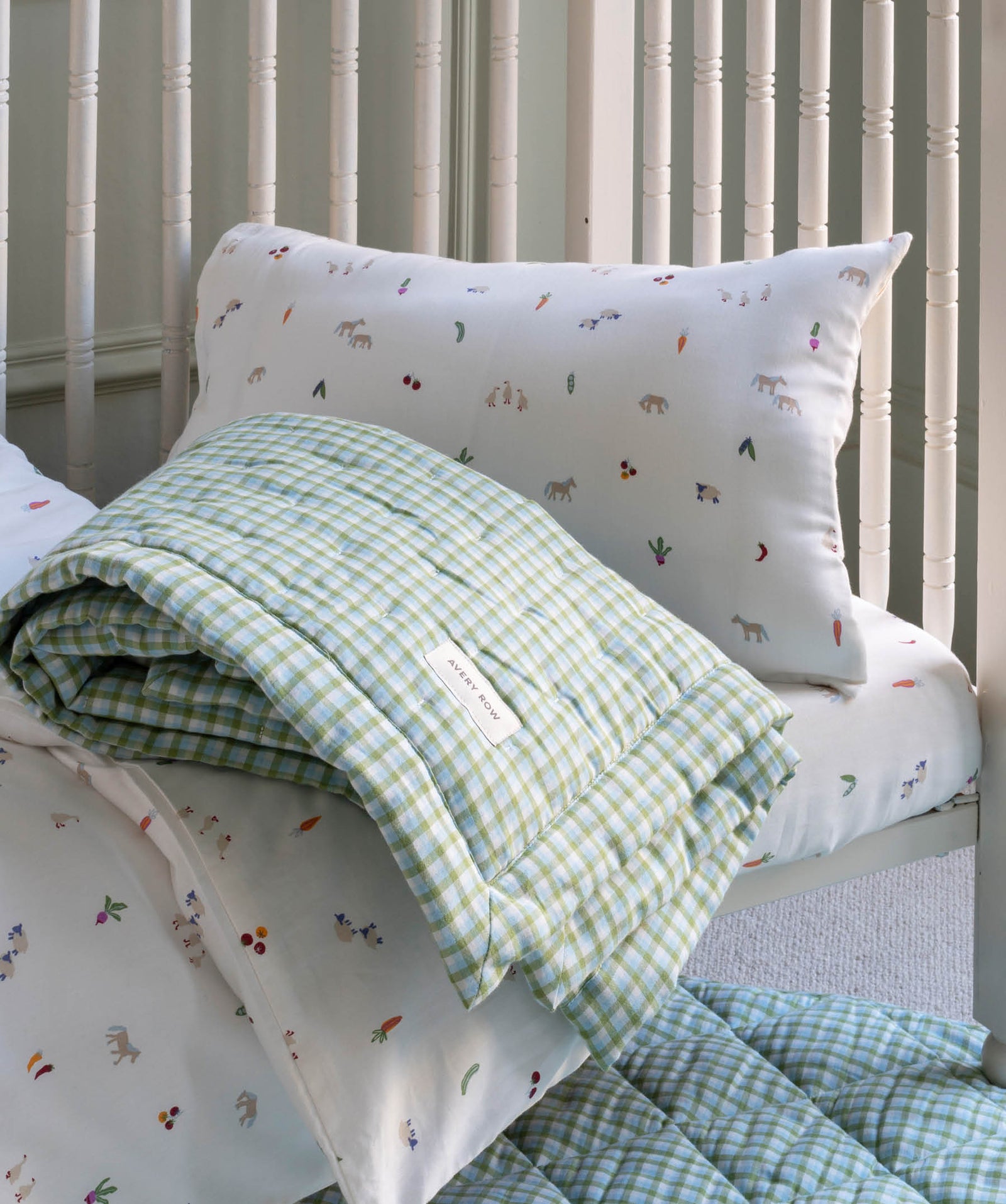 Quilted Cotbed Bedspread  - Greenhouse Gingham