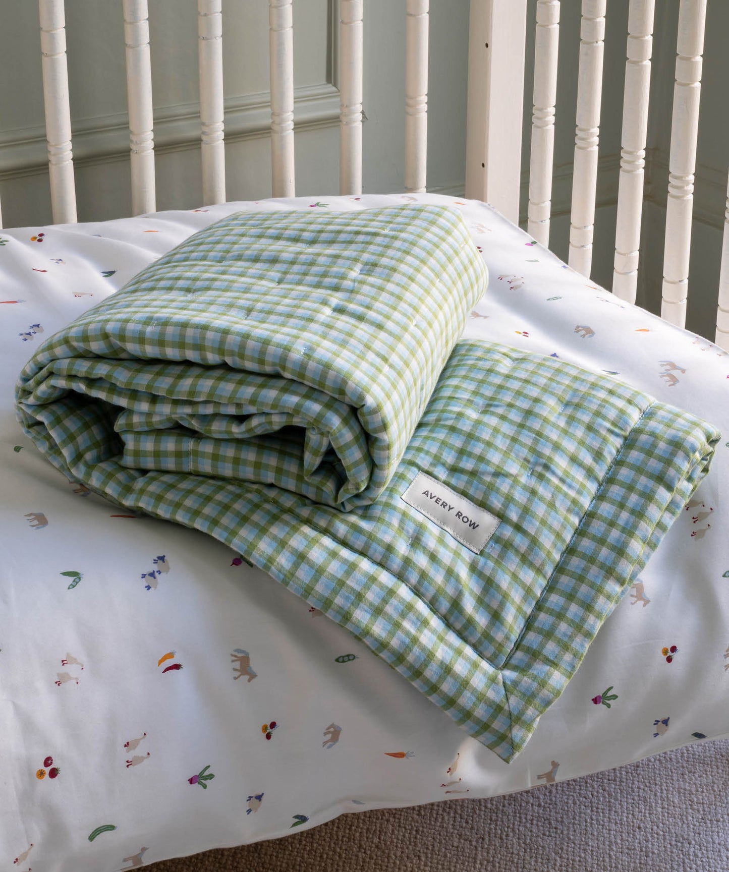 Quilted Cotbed Bedspread  - Greenhouse Gingham
