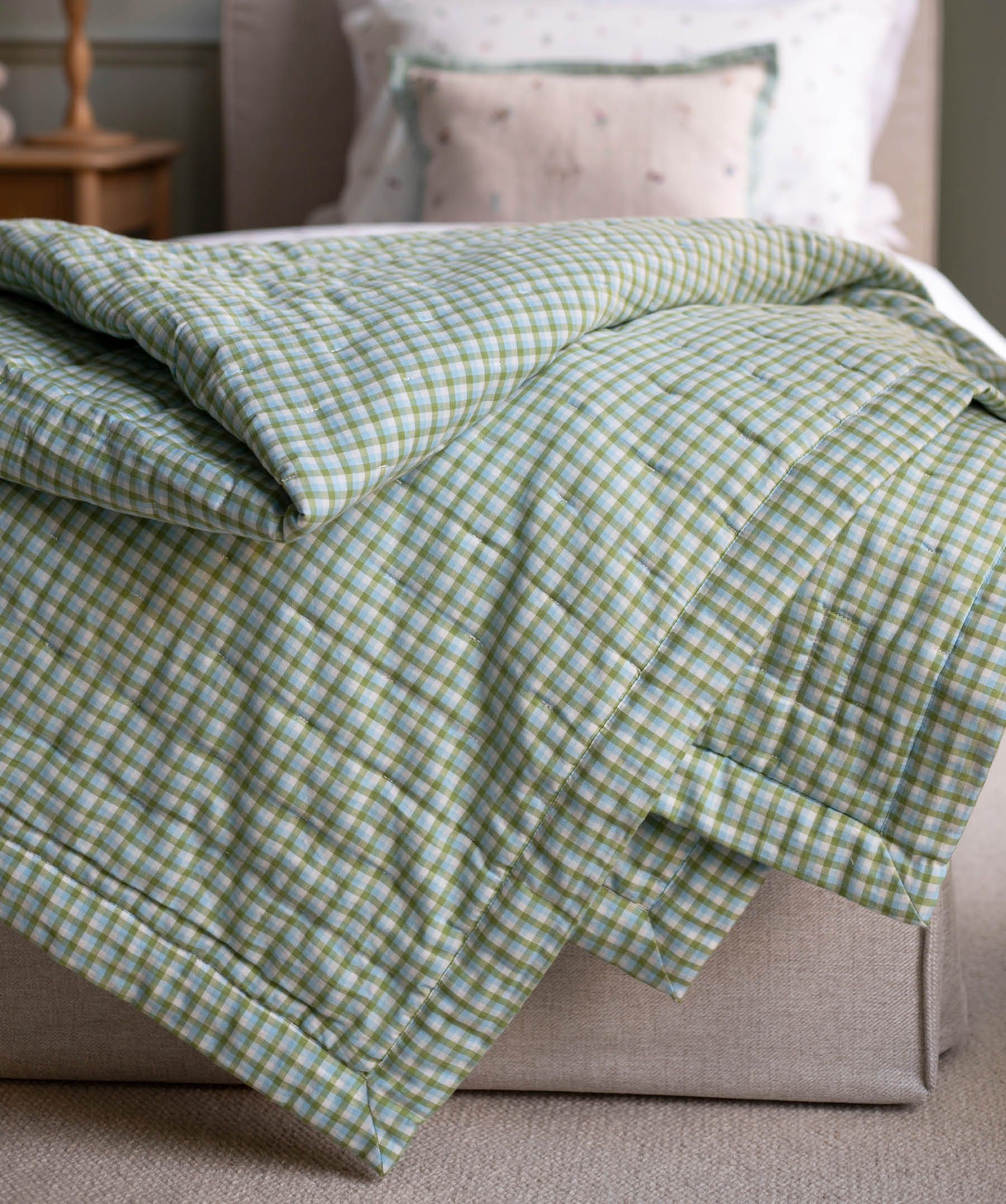 Quilted Single Bedspread - Greenhouse Gingham