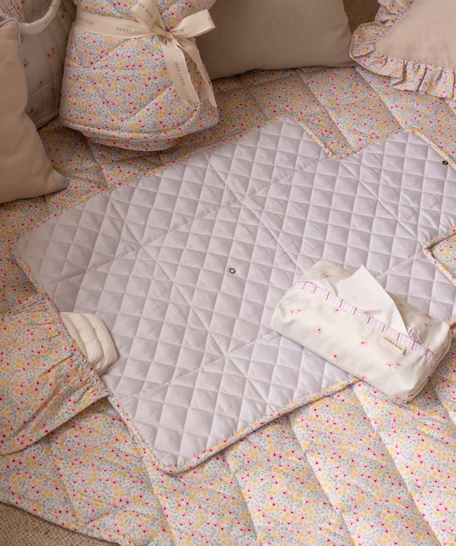 Cotton Travel Baby Changing Mat - Wildflower Garden