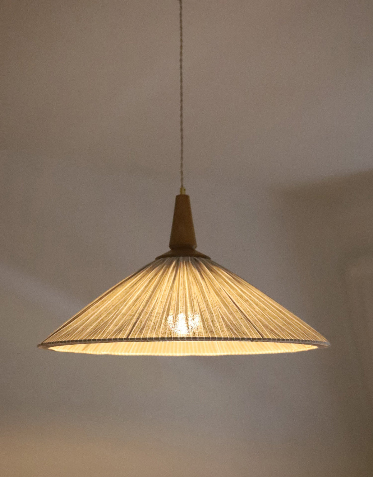 Eleonore Pendant Light – 60cm, Olive Striped Linen and Cotton