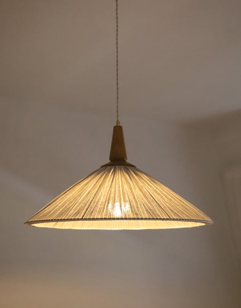 Eleonore Pendant Light – 60cm, Olive Striped Linen and Cotton