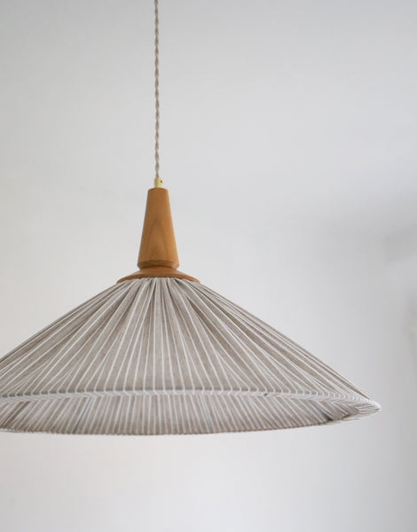 Eleonore Pendant Light – 60cm, Olive Striped Linen and Cotton