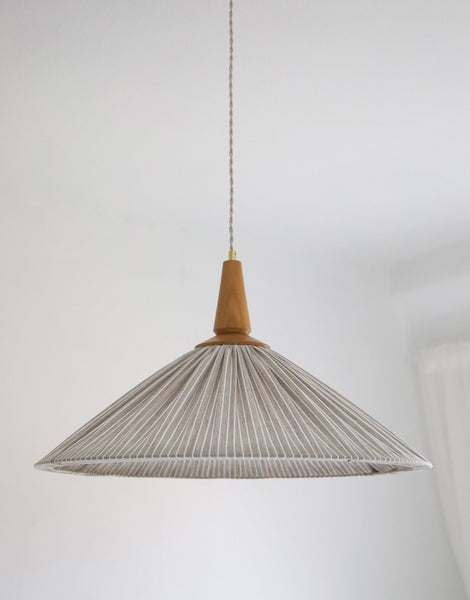 Eleonore Pendant Light – 60cm, Olive Striped Linen and Cotton