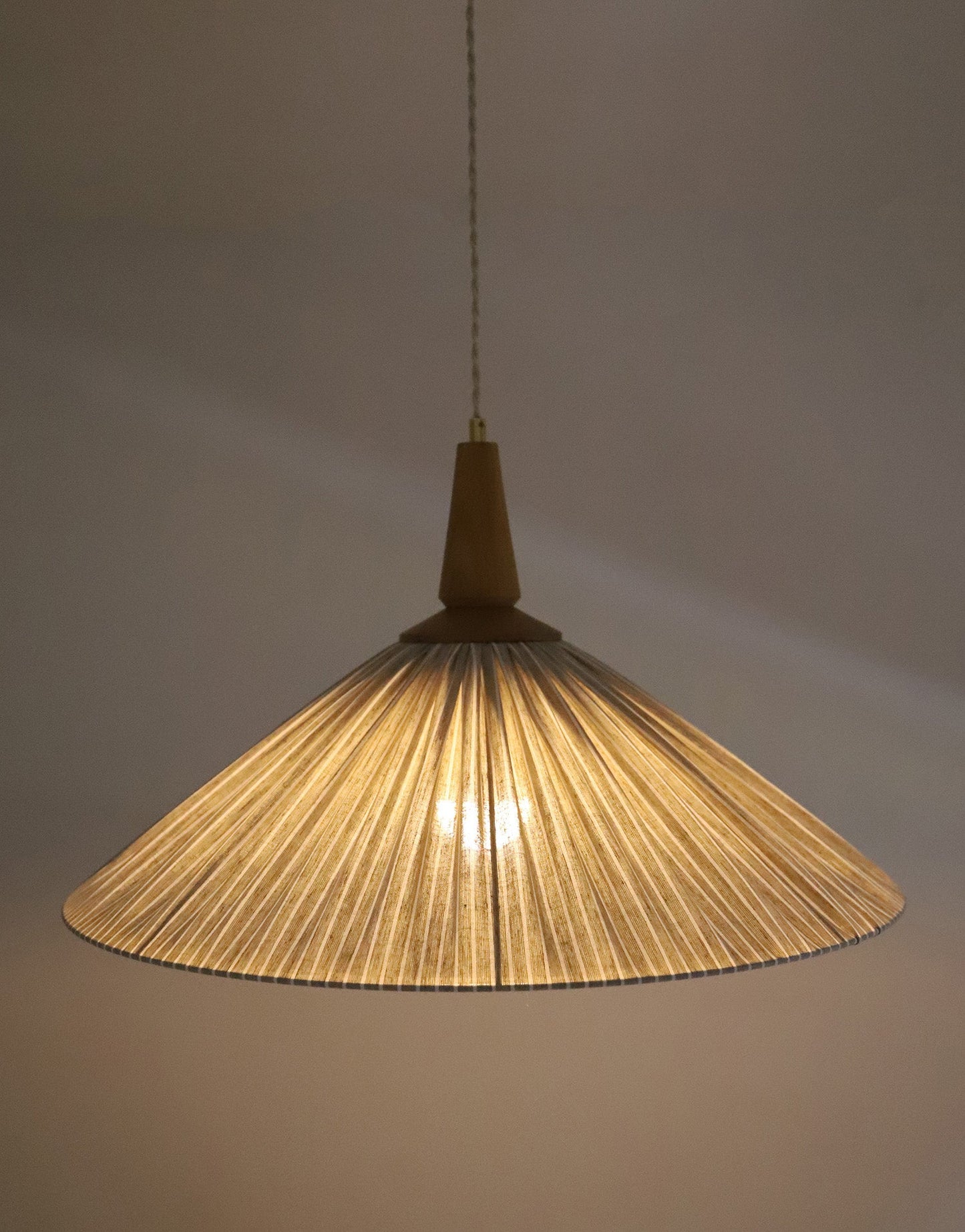 Eleonore Pendant Light – 60cm, Olive Striped Linen and Cotton