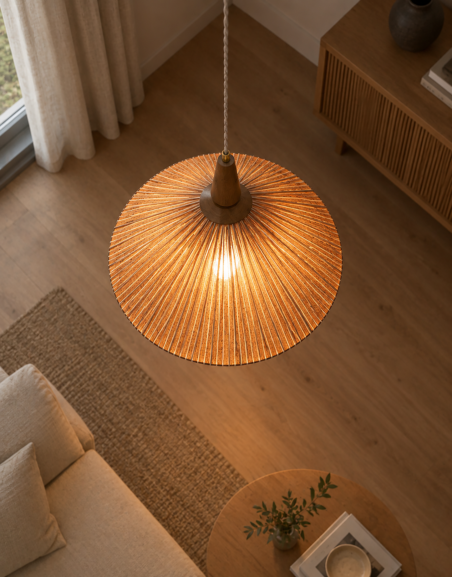 Eleonore Pendant Light – 60cm, Terracotta Striped Linen and Cotton