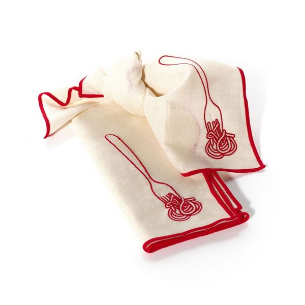 Linen Embroidered Napkins | 'Spaghetti'