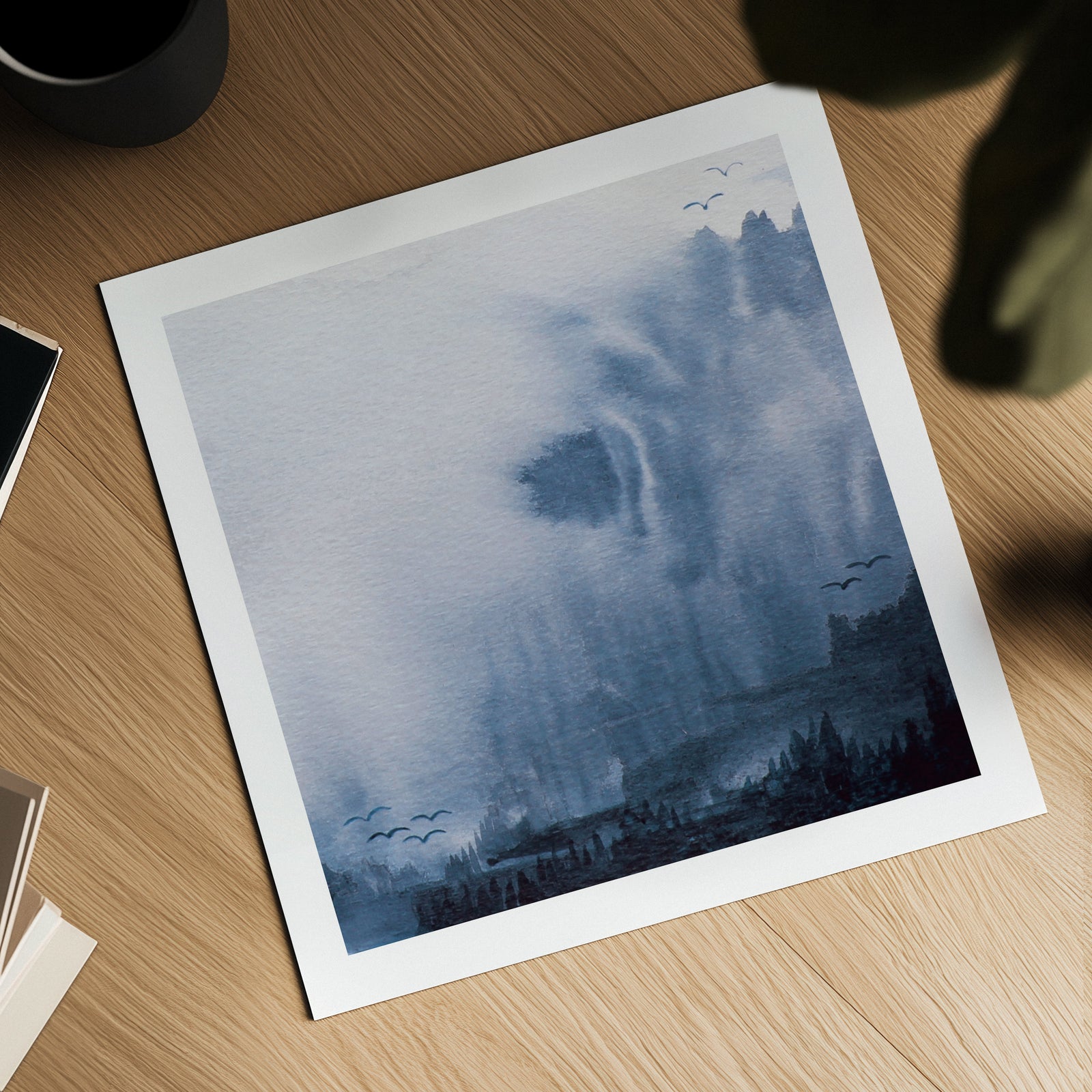 Ethereal Blue Abstract Landscape Art Print 30cm