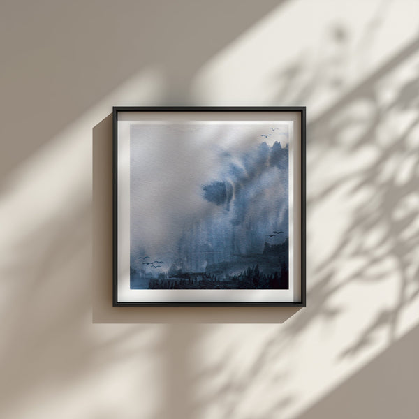 Ethereal Blue Abstract Landscape Art Print 30cm