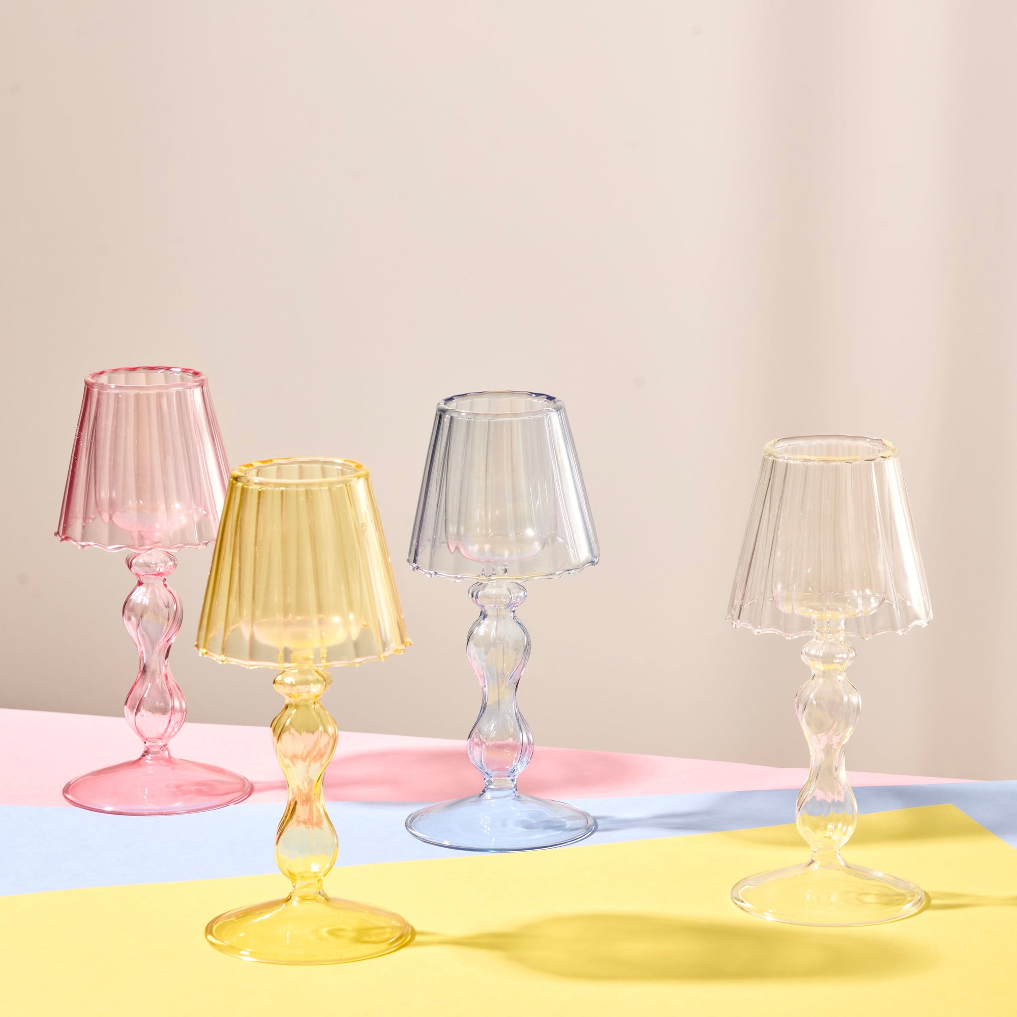 Pale Pink Glass Tea Light Lamps (set of 2)