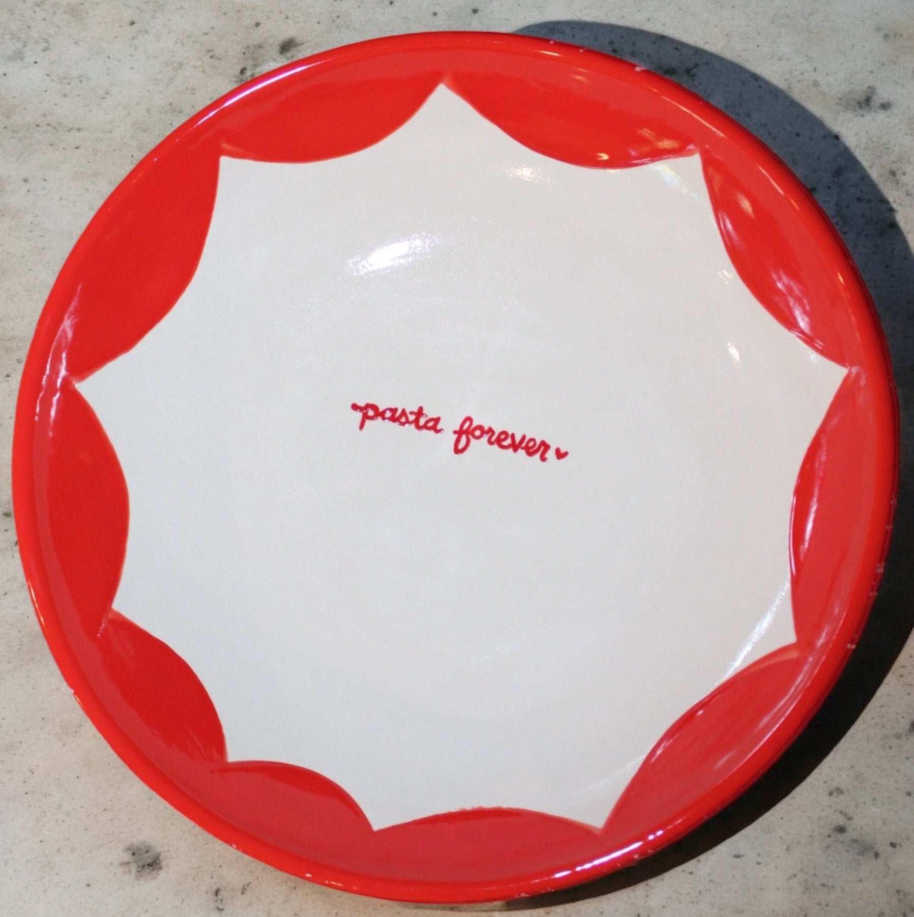 "pasta forever" Hand-painted Hunter Green Pasta Bowl