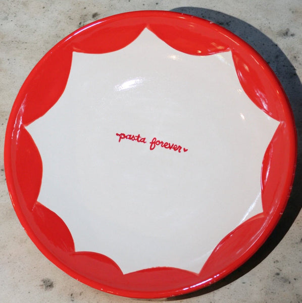 "pasta forever" Hand-painted Hunter Green Pasta Bowl