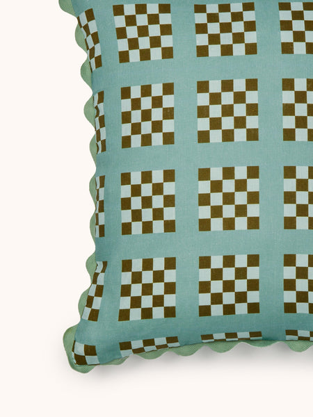 Lattice Blue Linen Cushion
