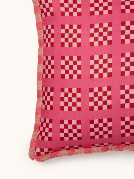 Lattice Pink Linen Cushion