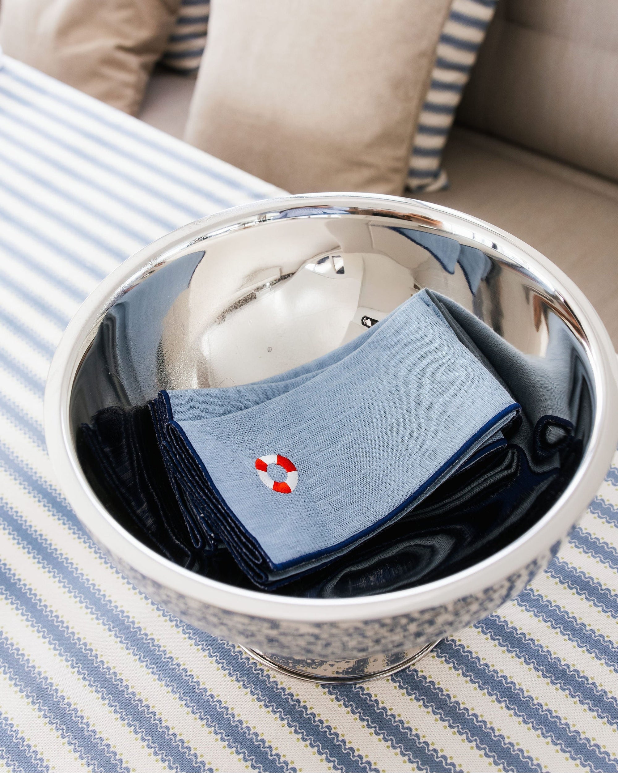 Blue Rolled-Edge Napkin with Lifebuoy
