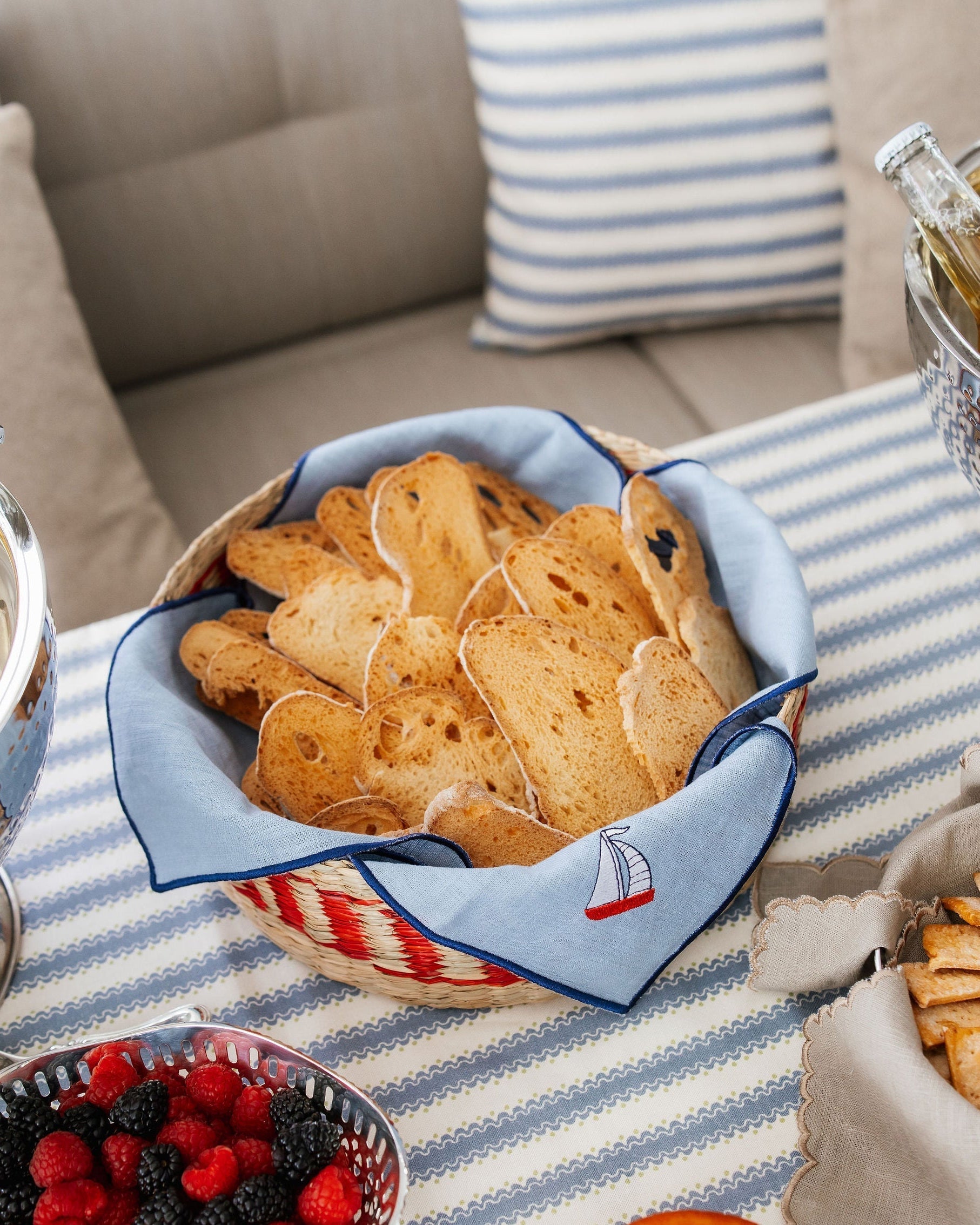Blue Rolled-Edge Napkin with Boat
