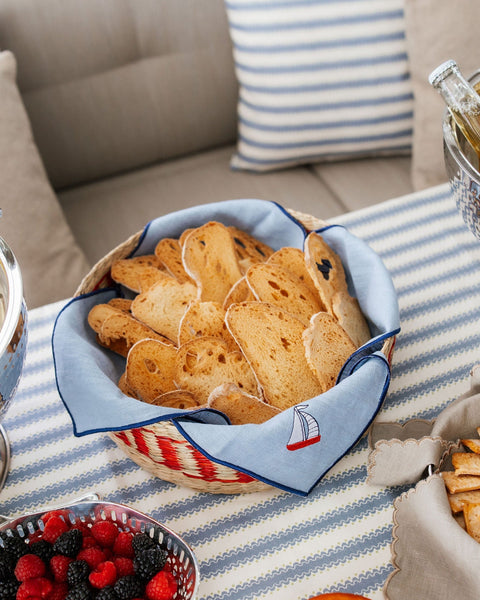 Blue Rolled-Edge Napkin with Boat