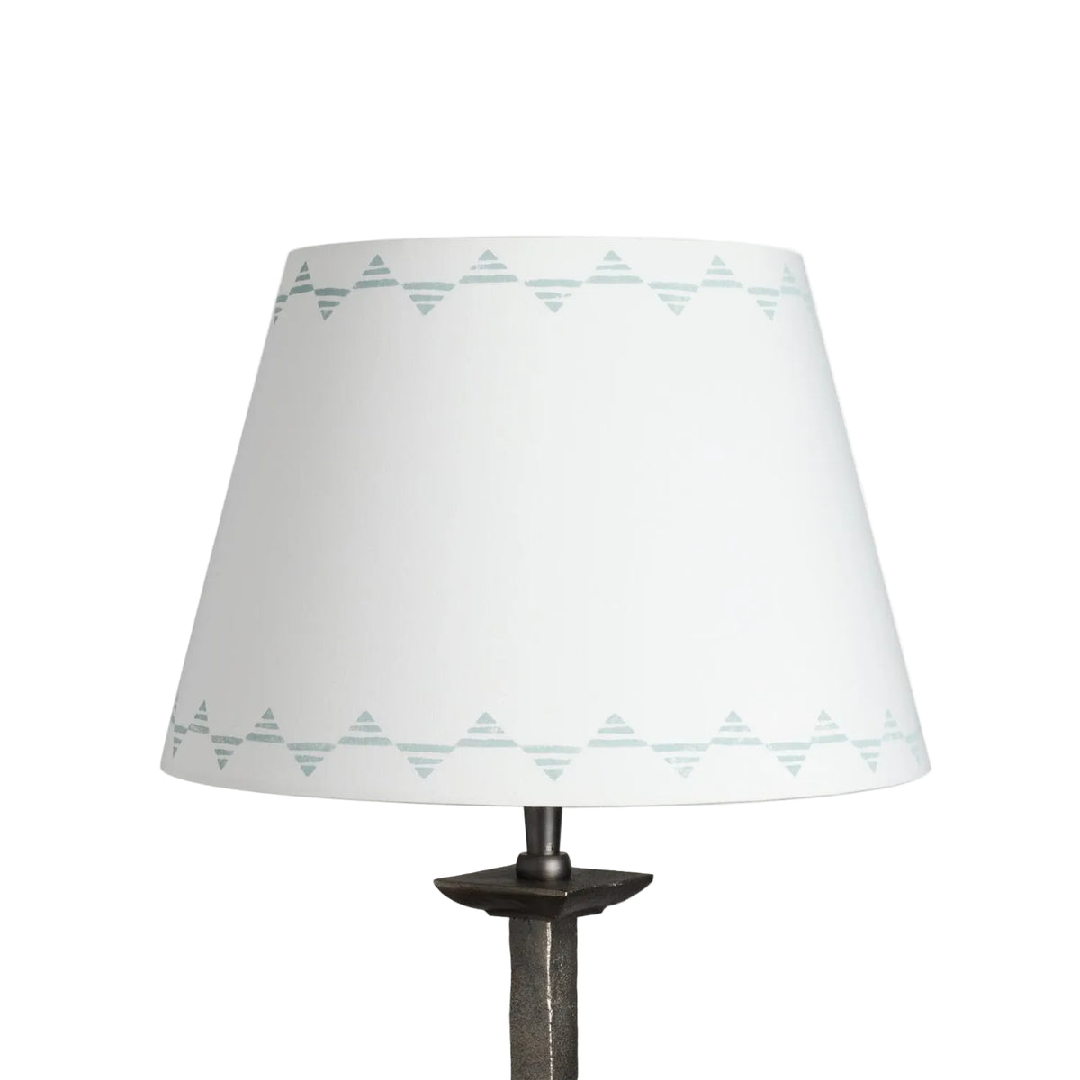 Empire lampshade in cream cotton with a blue triangle pattern, a geometric lampshade design shown on a plain white background.