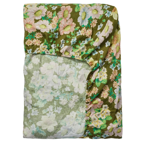 Buttercup Olive Linen Fitted Sheet