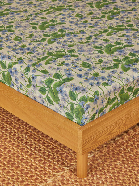 Lilas Blue Linen Fitted Sheet