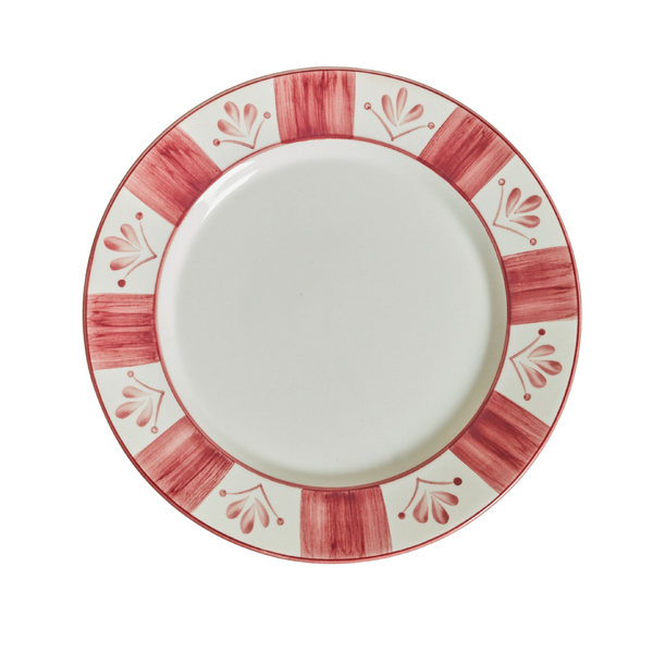 Flor de Lis Dinner Plate - Hand-Painted Ceramic - Vintage Rose