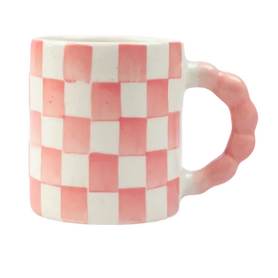 Pink Checkered Ceramic Mug 3x3.5 Inches Set of 2 - Casa Amarosa