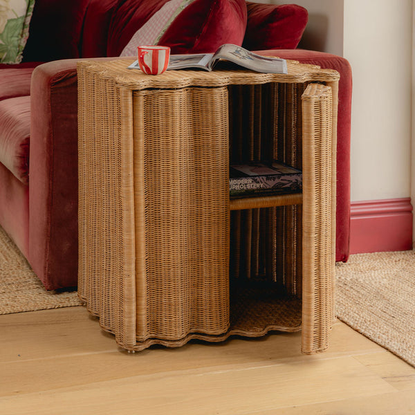 Flute Rattan Side Table, Oak