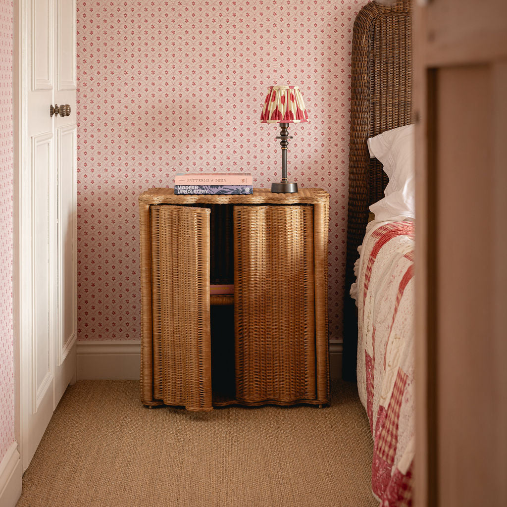 Flute Rattan Side Table, Teak