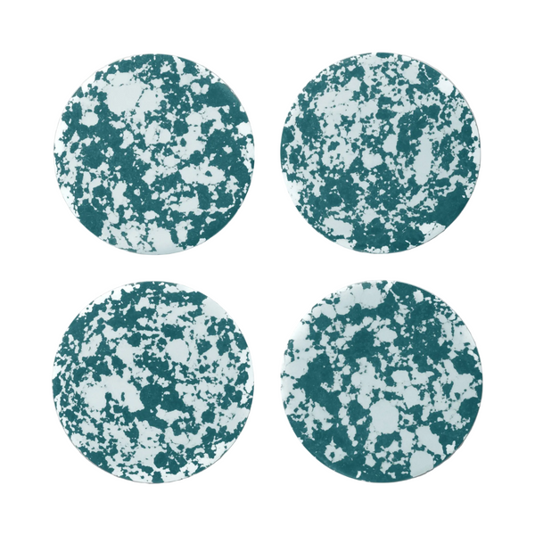 Rock Set of 4 Round Coasters, Forest Green and White