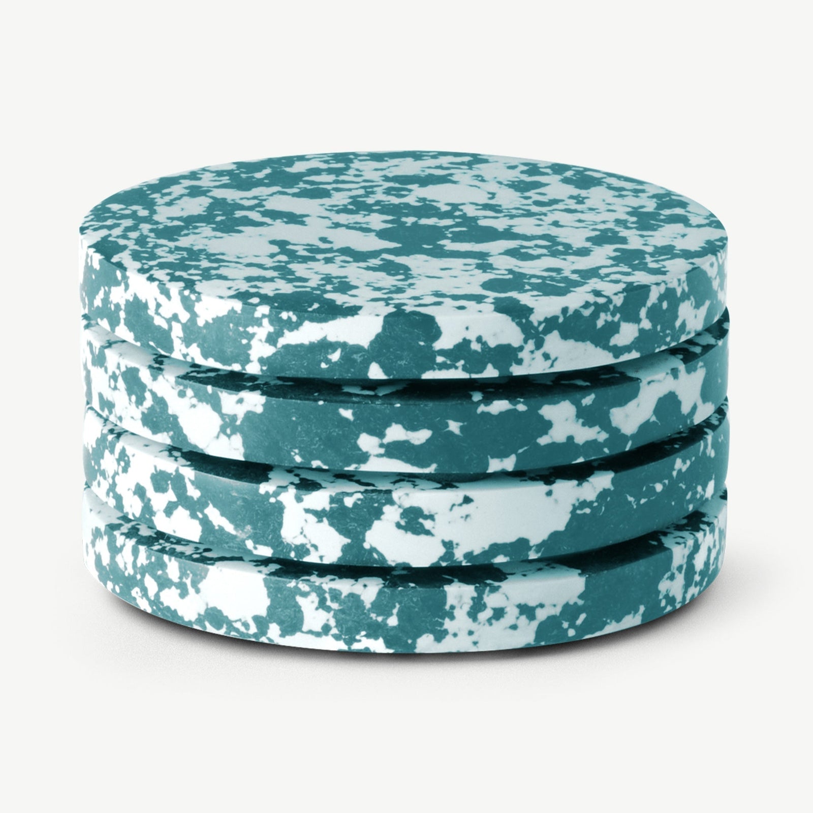 Rock Set of 4 Round Coasters, Forest Green and White