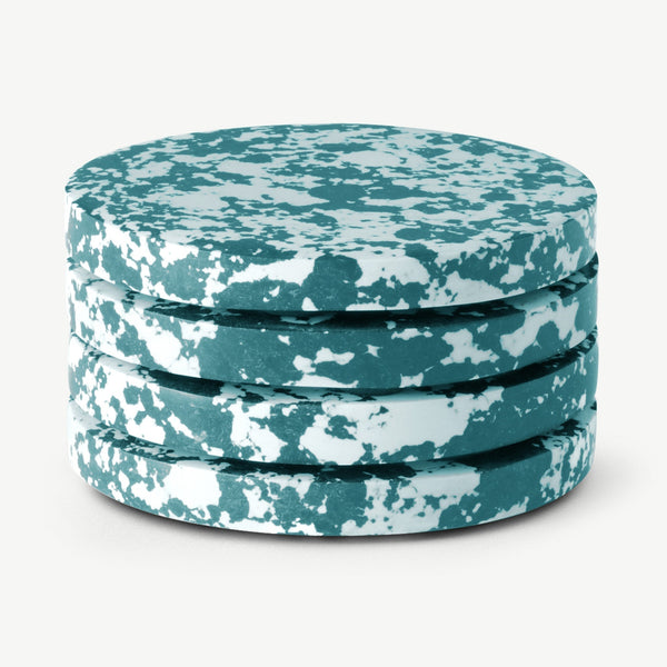 Rock Set of 4 Round Coasters, Forest Green and White